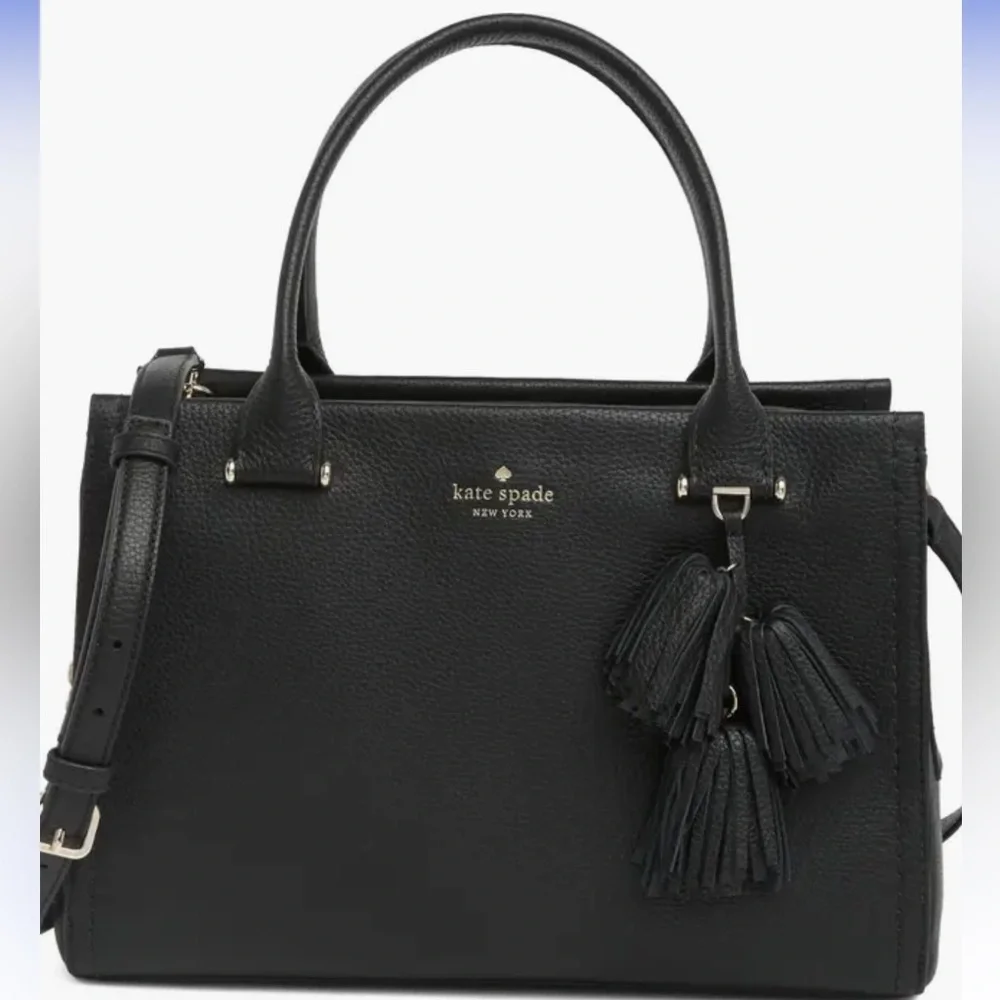 kate spade Black Leather Satchel with Tassel Charm